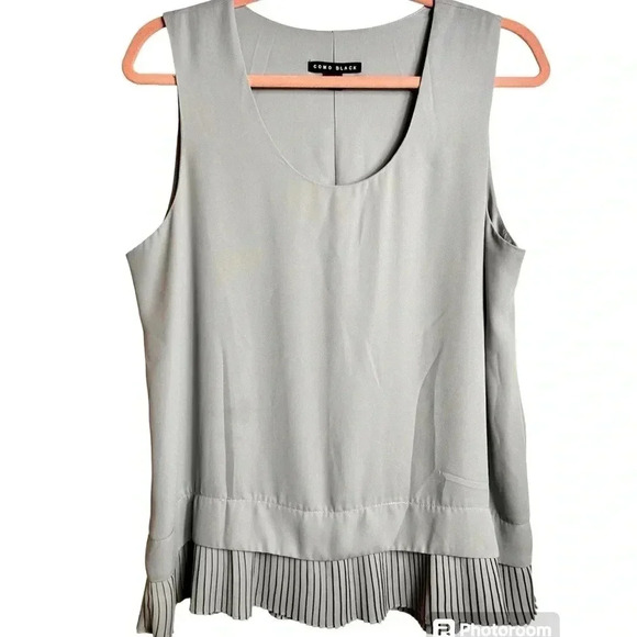 Sleeveless steel gray blouse, pleated hem, Large. Classic Shell Layer - Picture 1 of 6